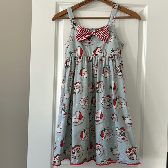 RARE! Retro Santa Dress w Candy Cane Bow, Ric Rac Trim by Olive Mae Clothing Co. - Picture 3 of 13